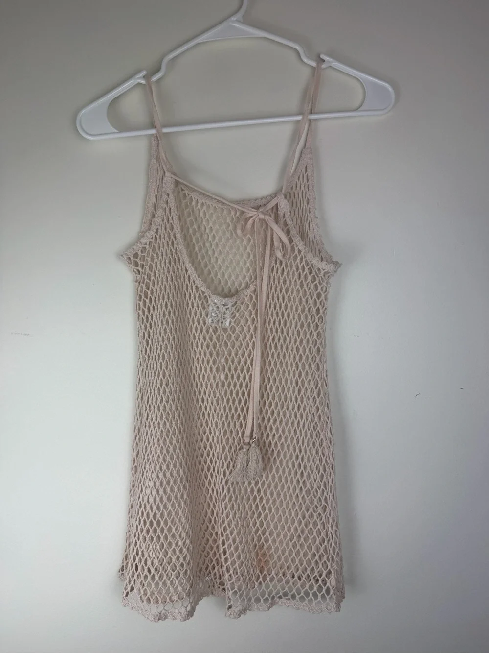 Wild Fable Open Crochet Knit Boho Swim Cover Tassel Tie Cream XS - Picture 3 of 5